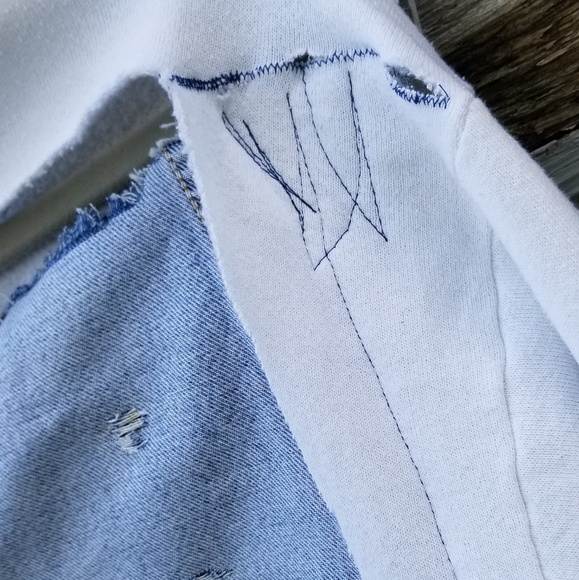 Destroyed Jean Patchwork Upcycled Sweatshirt - Picture 7 of 8